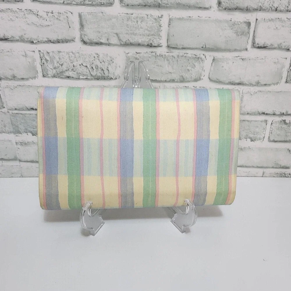 Vintage 80s Margaret‎ Smith Maine Pastel Stripe Canvas Clutch Handbag Fold Over